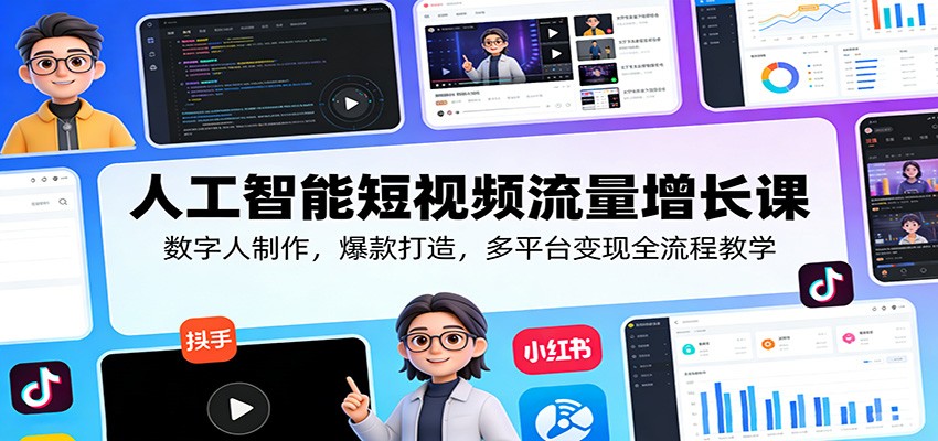 人工智能短视频流量增长课：数字人制作，爆款打造，多平台变现全流程教学-项目资源网