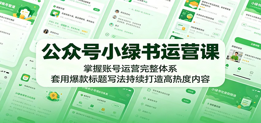 公众号小绿书运营课：掌握账号运营完整体系，套用爆款标题写法持续打造高热度内容-项目资源网