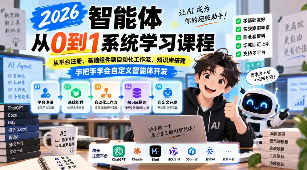 2026智能体从0到1系统学习课程,从平台注册、基础组件到自动化工作流、知识库搭建,手把手学会自定义智能体开发-项目资源网
