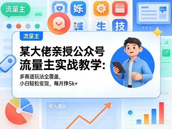 某大佬亲授公众号流量主实战教学：多赛道玩法全覆盖，小白轻松变现，每月多挣5k+-项目资源网