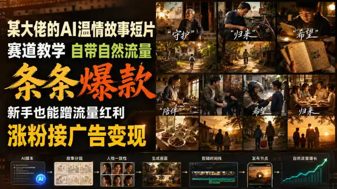 某大佬的AI温情故事短片赛道教学，自带自然流量，条条爆款，新手也能蹭流量红利，涨粉接广告变现-项目资源网