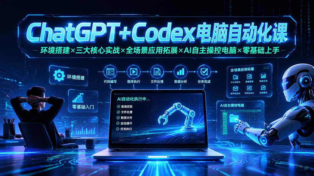 ChatGPT+Codex电脑自动化课：环境搭建×三大核心实战×全场景应用拓展×AI自主操控电脑×零基础上手-项目资源网