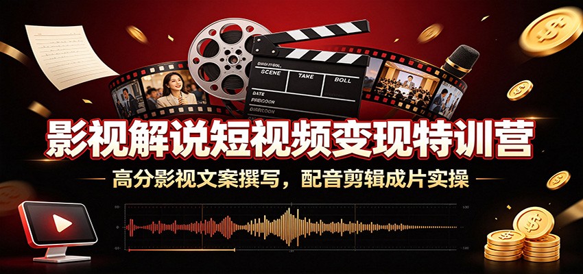 影视解说短视频变现特训营：高分影视文案撰写，配音剪辑成片实操-项目资源网