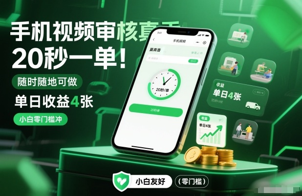 手机视频审核真香！20秒一单，随时随地可做，单日收益4张，小白零门槛冲【揭秘】-项目资源网