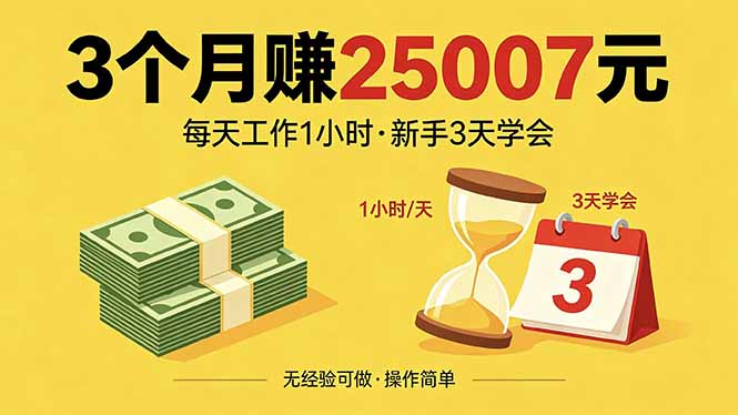 3个月赚钱25007元，每天工作1个小时，新手3天全部学会！-项目资源网