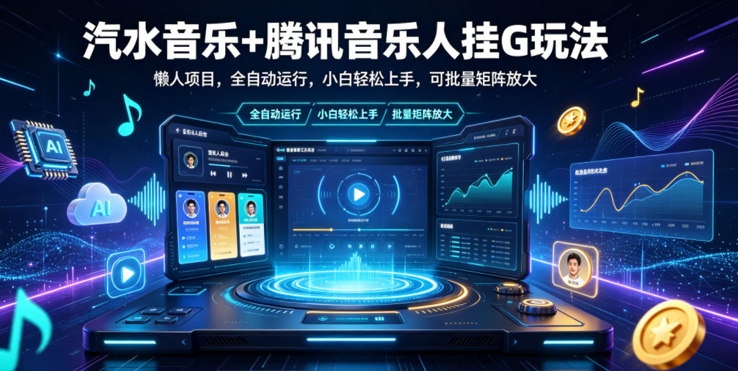 汽水音乐+腾讯音乐人挂G玩法，懒人项目，全自动运行，小白轻松上手，可批量矩阵放大【揭秘】-项目资源网