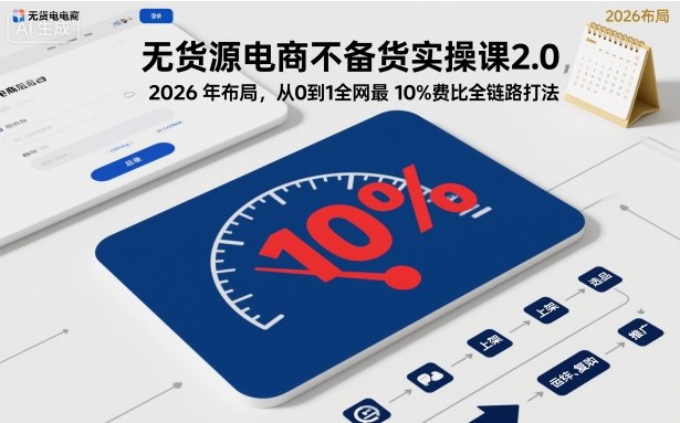 无货源电商不备货实操课2.0,2026年布局,从0到1全网最低10%费比全链路打法【更新26年7月22日】