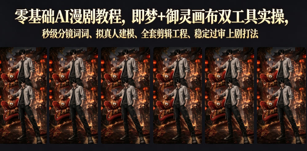 零基础AI漫剧教程，即梦+御灵画布双工具实操，秒级分镜提示词、拟真人建模、全套剪辑工程、稳定过审上剧打法-项目资源网