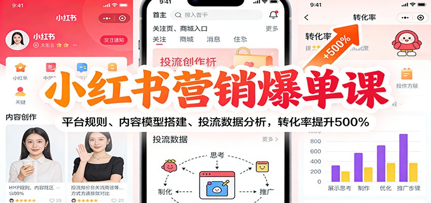 小红书营销爆单课：平台规则、内容模型搭建、投流数据分析，转化率提升500%-项目资源网