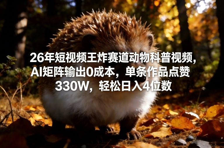 26年短视频王炸赛道动物科普视频，AI矩阵输出0成本，单条作品点赞330W，轻松日入4位数-项目资源网