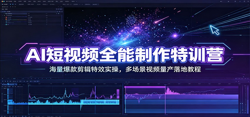 AI短视频全能制作特训营：海量爆款剪辑特效实操，多场景视频量产落地教程-项目资源网