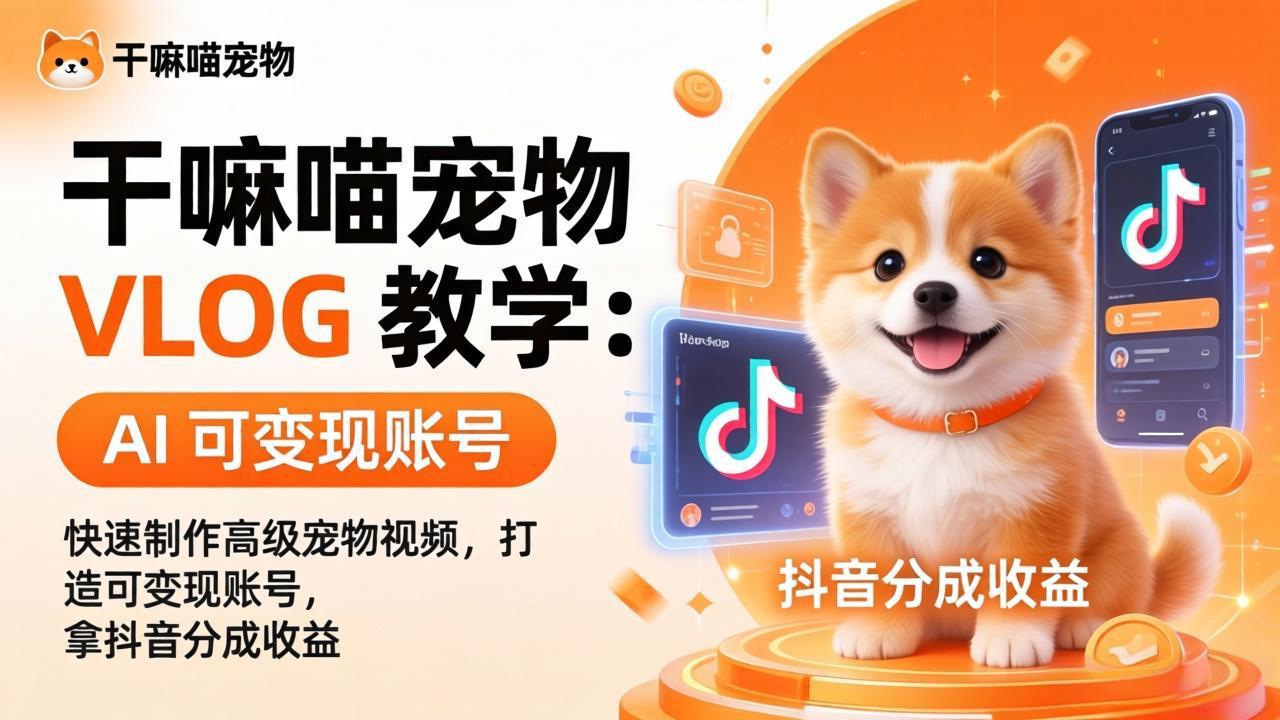 干嘛喵宠物 VLOG 教学：AI 快速制作高级宠物视频，打造可变现账号，拿抖音分成收益-项目资源网
