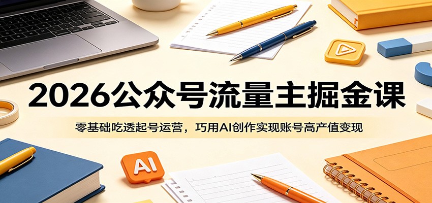 2026公众号流量主掘金课：零基础吃透起号运营，巧用AI创作实现账号高产值变现-项目资源网