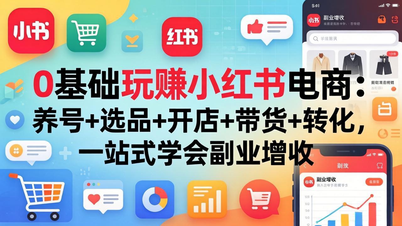 0基础玩赚小红书电商：养号+选品+开店+带货+转化，一站式学会副业增收-项目资源网