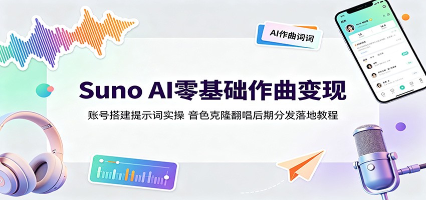 Suno AI零基础作曲变现：账号搭建提示词实操，音色克隆翻唱后期分发落地教程-项目资源网