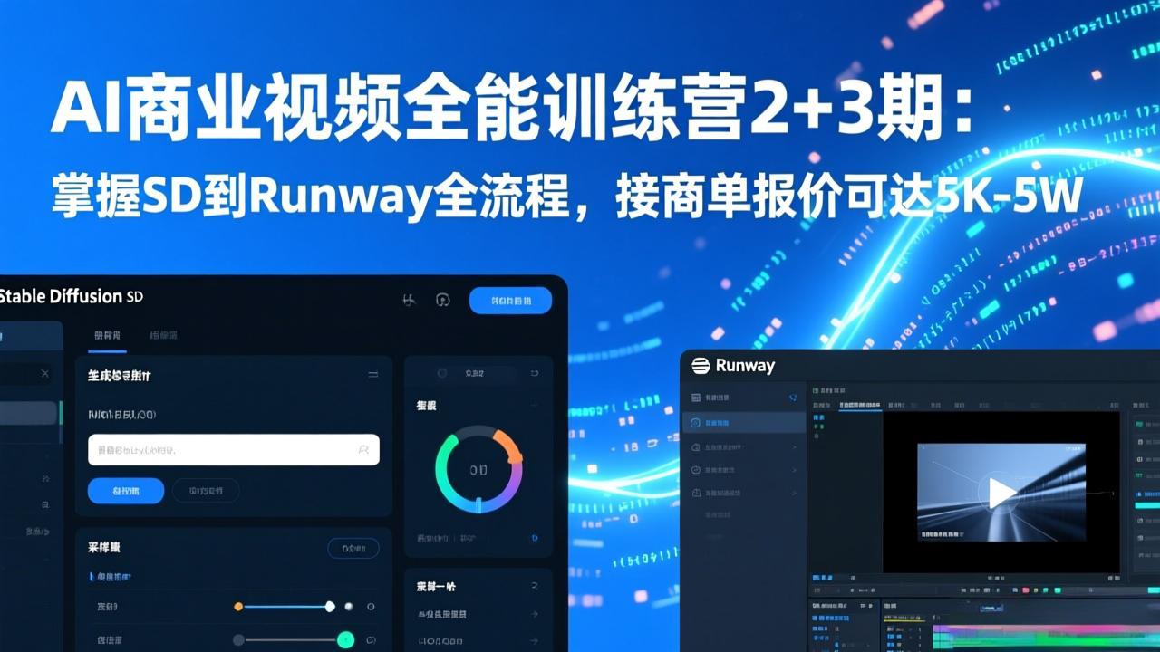 AI商业视频全能训练营2+3期：掌握SD到Runway全流程，接商单报价可达5K-5W-项目资源网