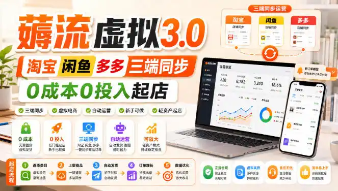 绅白不白·薅流虚拟3.0丨淘宝闲鱼多多三端同步丨0成本0投入起店(更新)-项目资源网