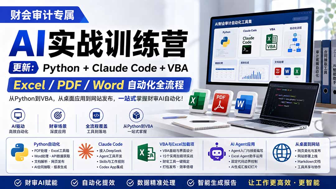 财会审计专属 AI实战训练营:Python+Claude Code+VBA,Excel/PDF/Word自动化全流程 (更新-项目资源网