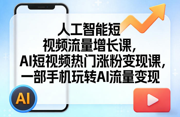 人工智能短视频流量增长课，AI短视频热门涨粉变现课，一部手机玩转AI流量变现-项目资源网