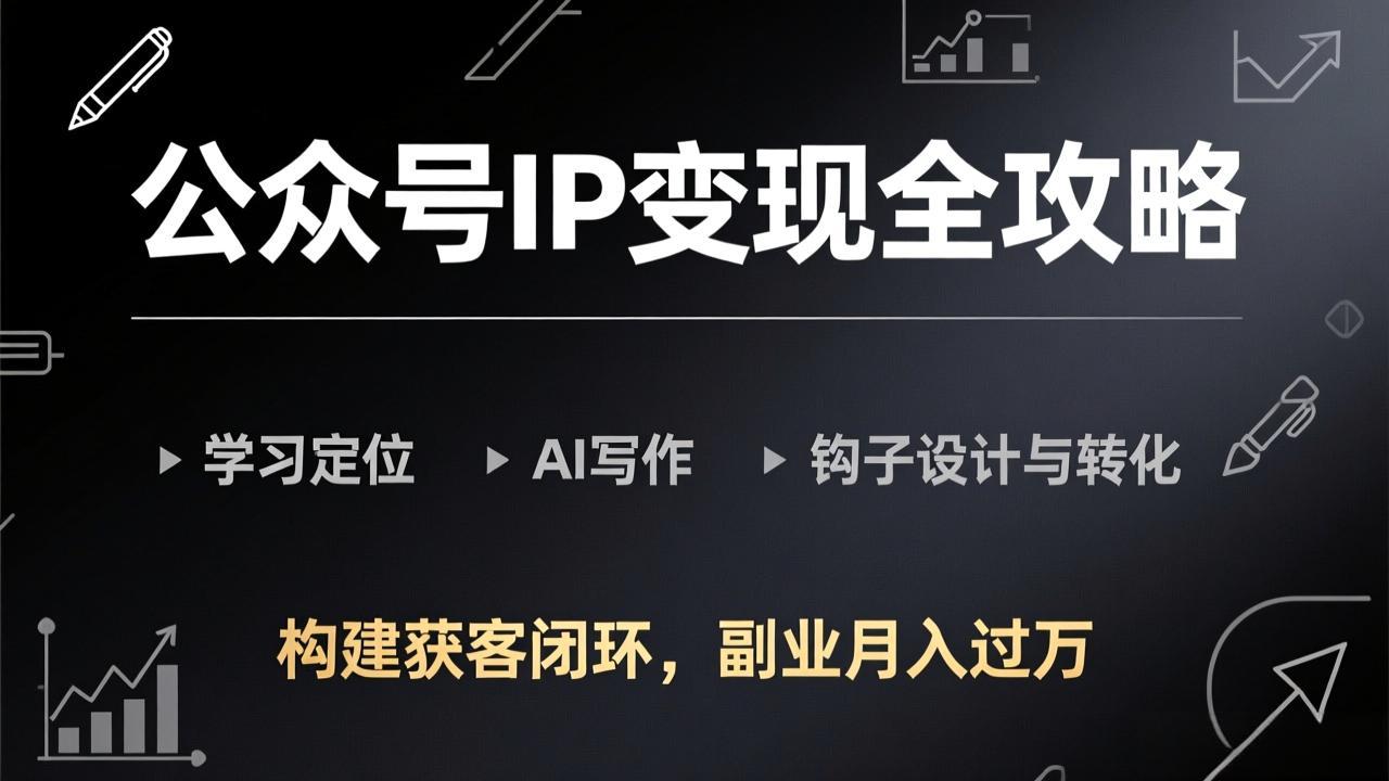 公众号IP变现全攻略-更新，学习定位、AI写作、钩子设计与转化，构建获客闭环，副业月入过万-项目资源网