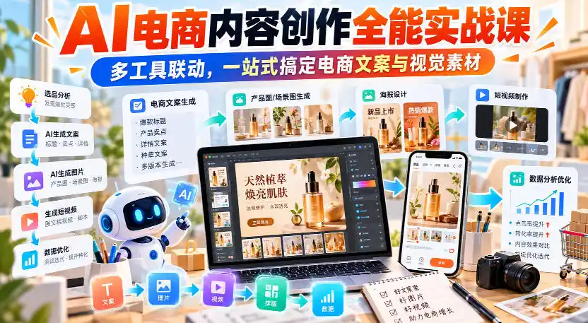 【无水印】AI电商内容创作全能实战课｜多工具联动，一站式搞定电商文案与视觉素材-项目资源网