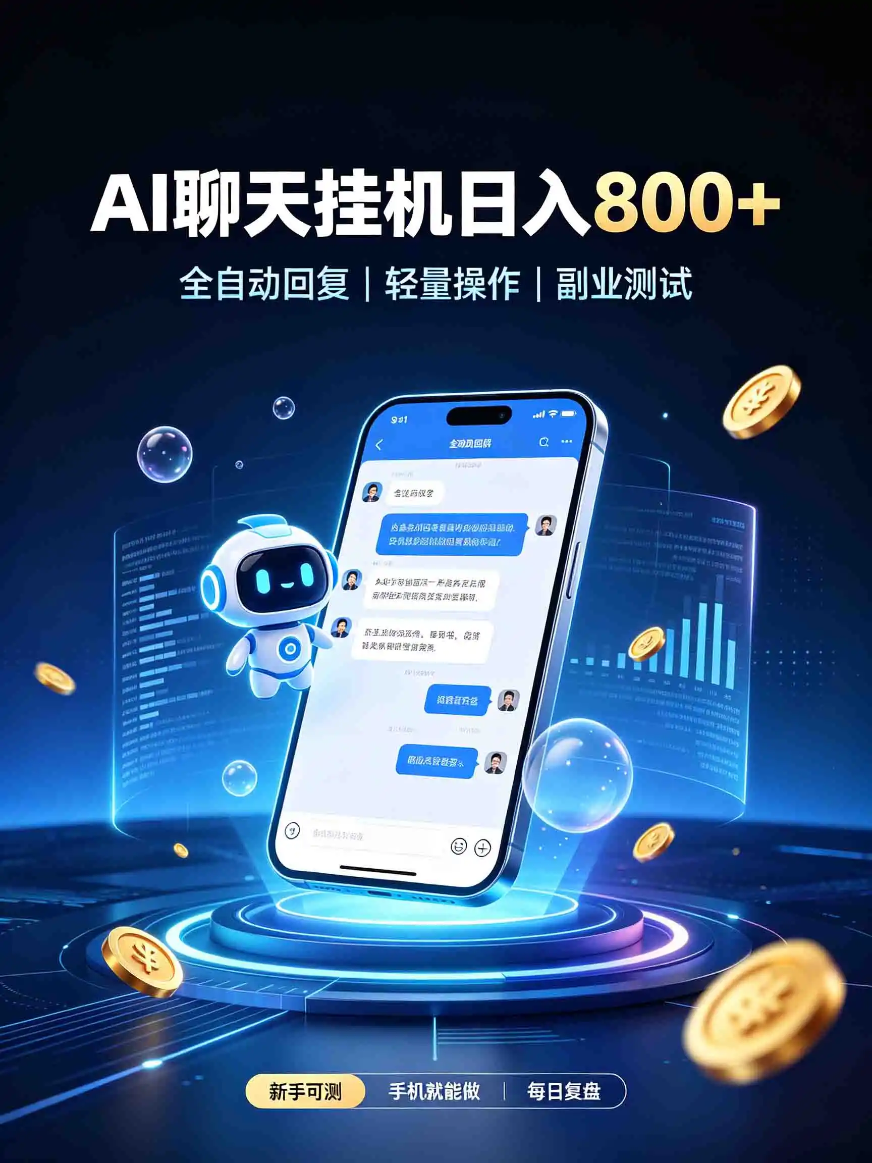 AI聊天挂机,日入800+,适用个人副业,工作室矩阵操作-项目资源网