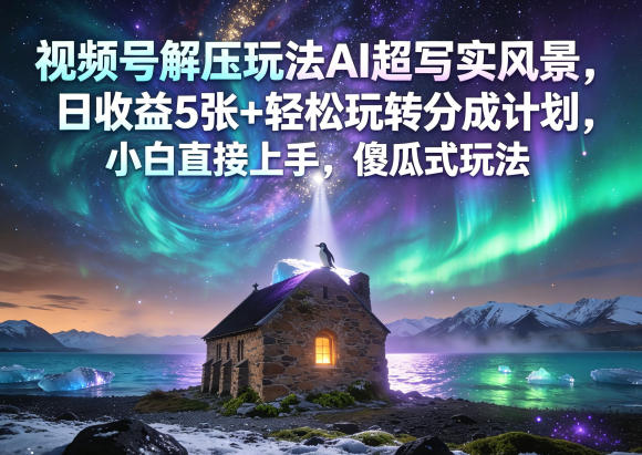 视频号解压玩法AI超写实风景，日收益5张+轻松玩转分成计划，小白直接上手，傻瓜式玩法-项目资源网