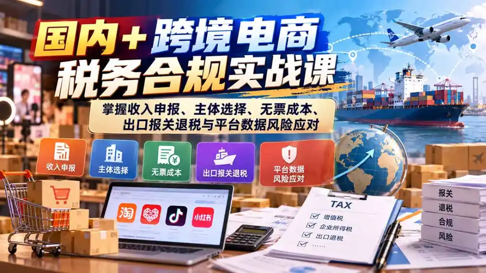 国内+跨境电商税务合规实战课:掌握收入申报、主体选择、无票成本、出口报关退税与平台数据风险应对-项目资源网
