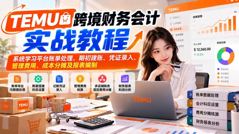 TEMU跨境财务会计实战教程：系统学习平台账单处理、期初建账、凭证录入、管理费用、成本分摊及报表编制-项目资源网