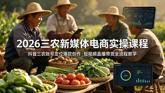 2026三农新媒体电商实操课程：抖音三农账号定位爆款创作，短视频直播带货全流程教学-项目资源网