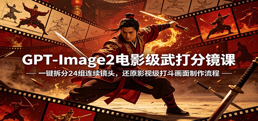 GPT-Image2电影级武打分镜课:一键拆分24组连续镜头,还原影视级打斗画面制作流程-项目资源网