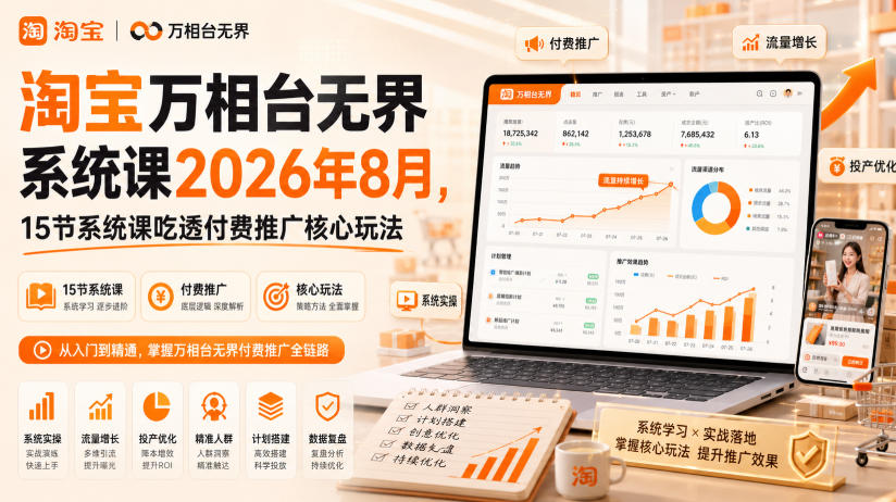 淘宝万相台无界系统课2026年8月,15节系统课吃透付费推广核心玩法-项目资源网