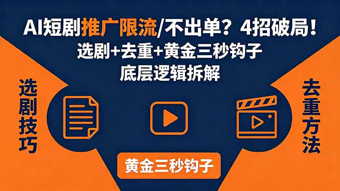 AI短剧推广总被限流、不出单?4招选剧+去重技巧+黄金三秒钩子,手把手拆解底层逻辑-项目资源网