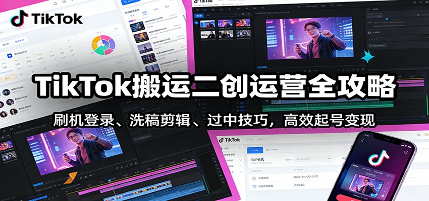 TikTok搬运二创运营全攻略：刷机登录、洗稿剪辑 、过中技巧，高效起号变现-项目资源网