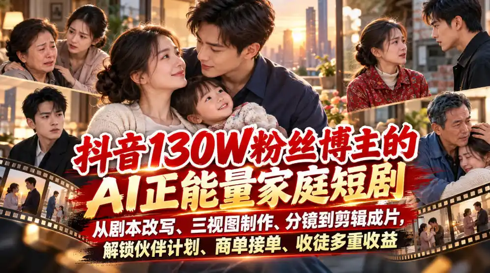 抖音130W粉丝博主的AI正能量家庭短剧,从剧本改写、三视图制作、分镜到剪辑成片,解锁伙伴计划、商单接单、收徒多重收益(更新1007) 抖音130W粉丝博主的AI正能量家庭短剧,从剧本改写、三视图制作、分镜到剪辑成片,解锁伙伴计划、商单接单、收徒多重收益(更新1007)