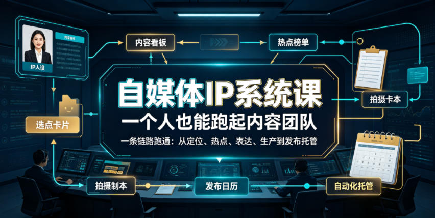 自媒体IP系统课，一个人也能跑起内容团队，一条链路跑通，从定位、热点、表达、生产到发布托管-项目资源网
