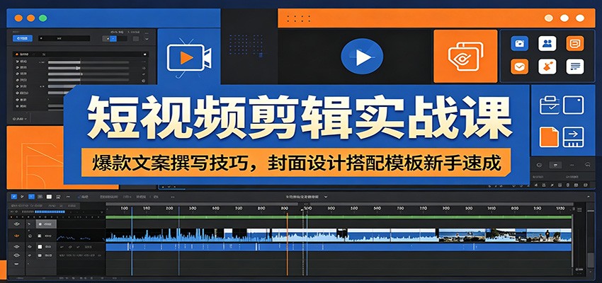 短视频剪辑实战课：爆款文案撰写技巧，封面设计搭配模板新手速成-项目资源网