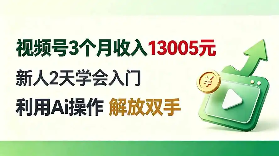 视频号3个月收入13005元， 新人2天学会入门， 利用Ai操作 解放双手！-项目资源网