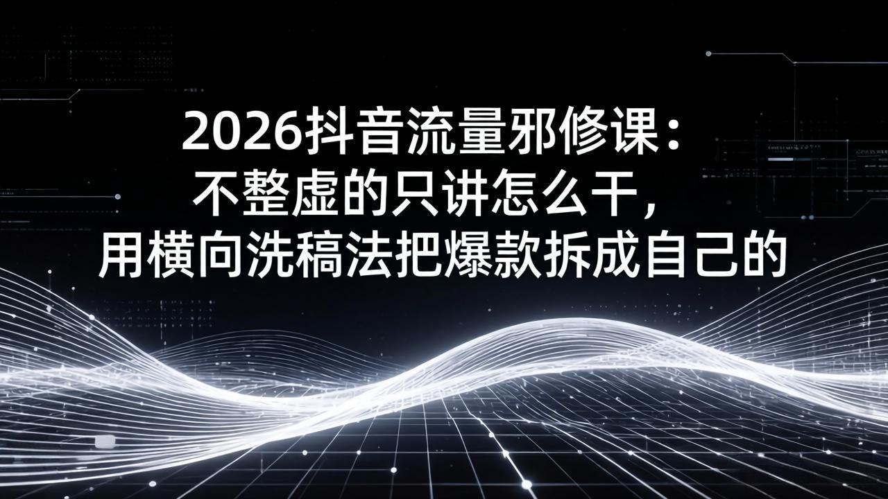 2026抖音流量邪修课：不整虚的只讲怎么干，用横向洗稿法把爆款拆成自己的-项目资源网