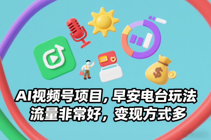 AI视频号项目，早安电台玩法，流量非常好，变现方式多-项目资源网