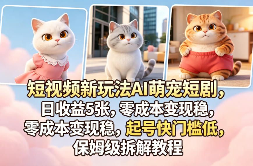 短视频新玩法AI萌宠短剧，日收益5张，零成本变现稳，起号快门槛低，保姆级拆解教程-项目资源网