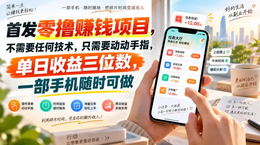 首发零撸賺钱项目，不需要任何技术，只需要动动手指，单日收益三位数，一部手机随时可做【揭秘】-项目资源网