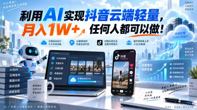 利用AI实现抖音云端轻量，月入1W+，任何人都可以做！【揭秘】-项目资源网